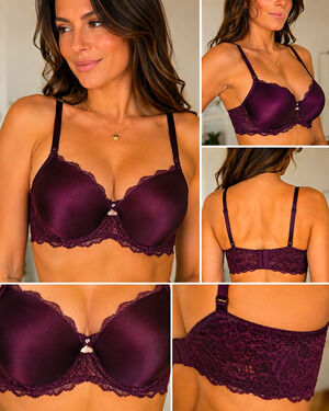 Victoria’s Secret 34D Burgundy Lace Lightly Lined Underwire Bra Adjustable Strap